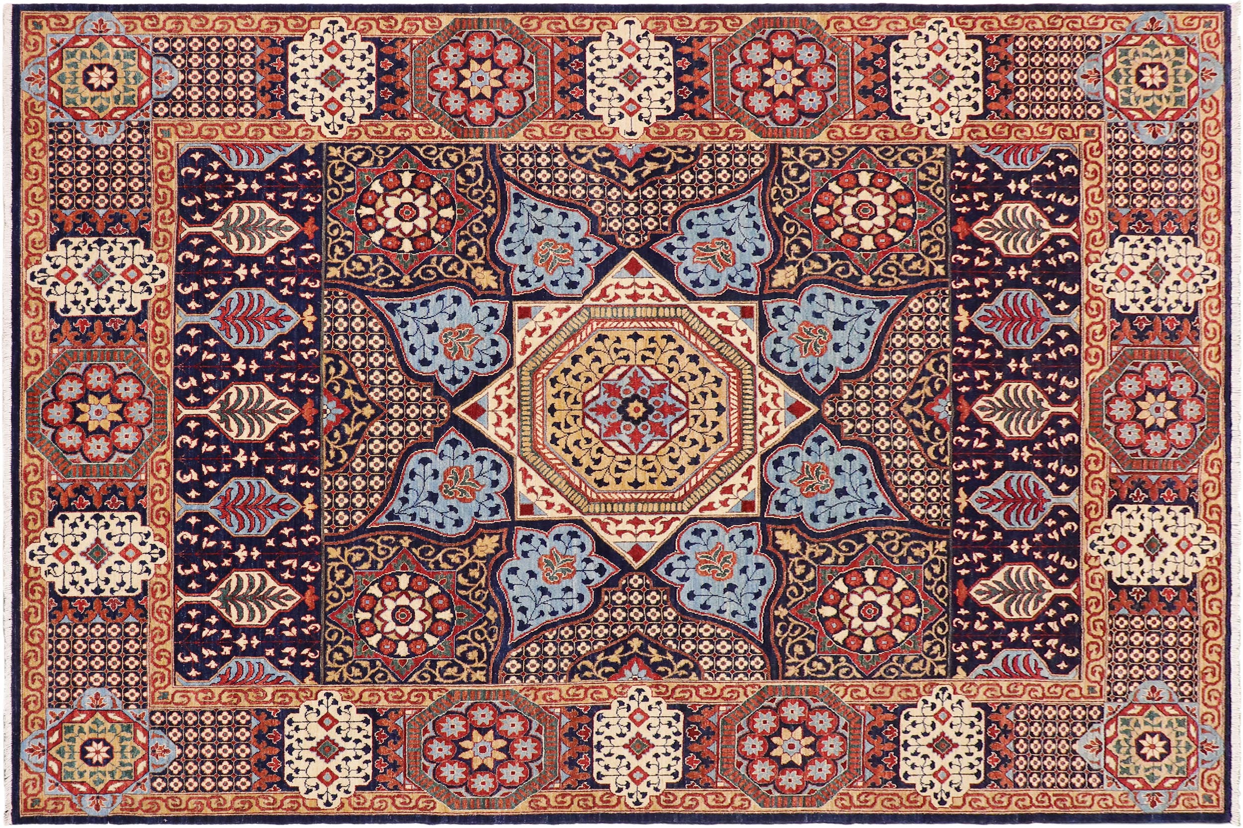 handmade Geometric Mamluk Blue Beige Hand Knotted RECTANGLE 100% WOOL area rug 9 x 12