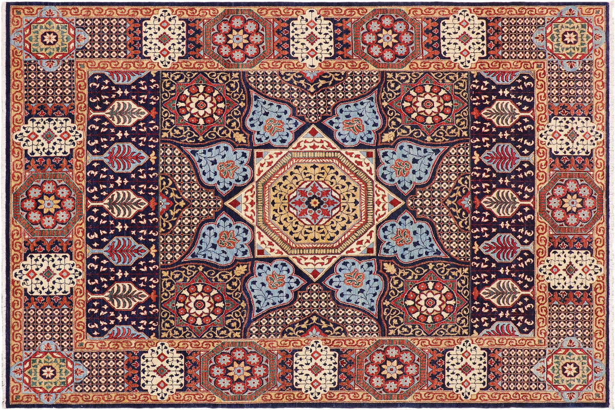 handmade Geometric Mamluk Blue Beige Hand Knotted RECTANGLE 100% WOOL area rug 9 x 12