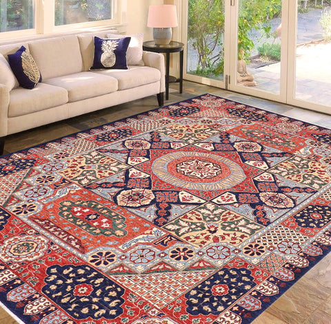 handmade Geometric Mamluk Drk. Blue Rust Hand Knotted RECTANGLE 100% WOOL area rug 9 x 12