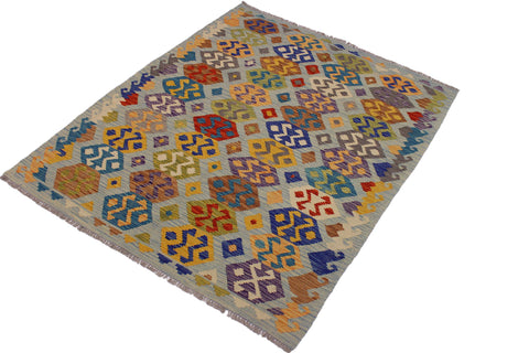 handmade Geometric Kilim Gray Blue Hand-Woven RECTANGLE 100% WOOL area rug 5 x 7
