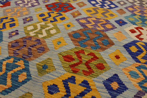 handmade Geometric Kilim Gray Blue Hand-Woven RECTANGLE 100% WOOL area rug 5 x 7