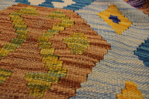 handmade Geometric Kilim Gray Blue Hand-Woven RECTANGLE 100% WOOL area rug 5 x 7