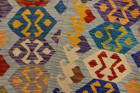 handmade Geometric Kilim Gray Blue Hand-Woven RECTANGLE 100% WOOL area rug 5 x 7