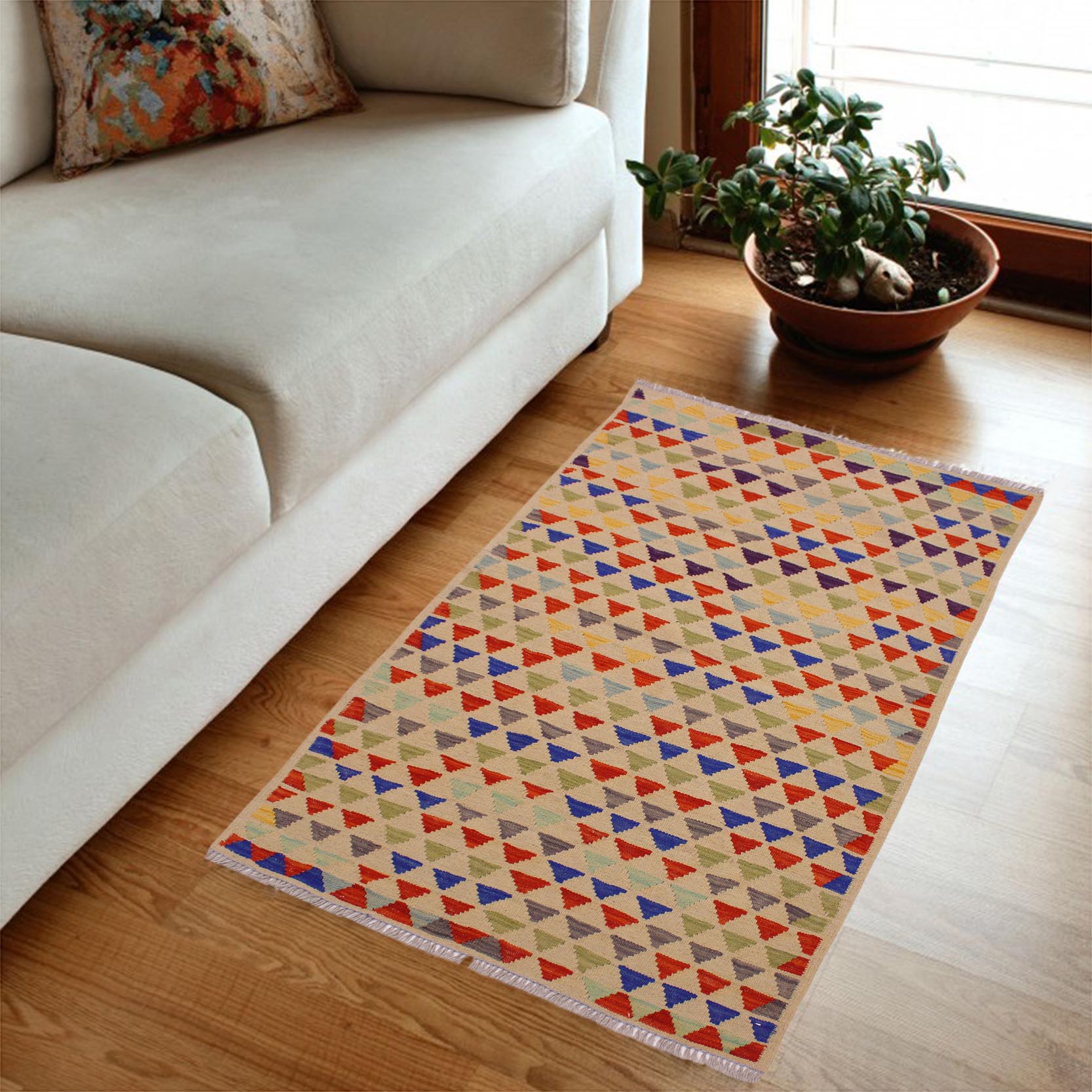 handmade Modern Kilim Beige Blue Hand-Woven RECTANGLE 100% WOOL area rug 3x5