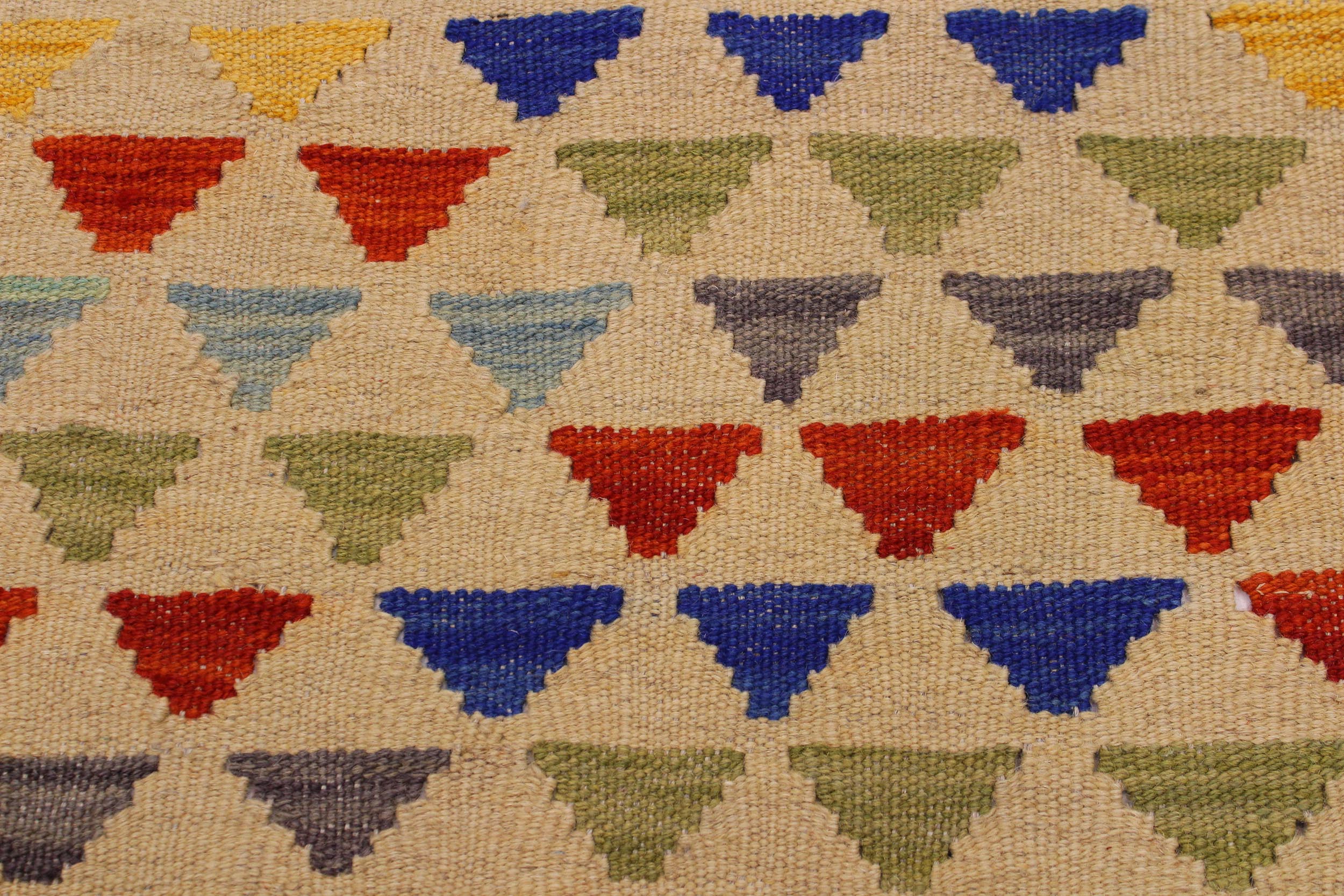 handmade Modern Kilim Beige Blue Hand-Woven RECTANGLE 100% WOOL area rug 3x5