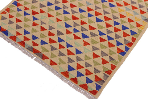 handmade Modern Kilim Beige Blue Hand-Woven RECTANGLE 100% WOOL area rug 3x5