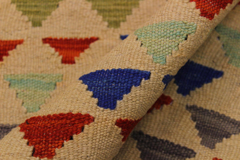 handmade Modern Kilim Beige Blue Hand-Woven RECTANGLE 100% WOOL area rug 3x5
