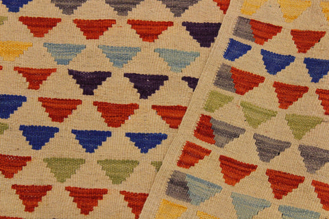 handmade Modern Kilim Beige Blue Hand-Woven RECTANGLE 100% WOOL area rug 3x5