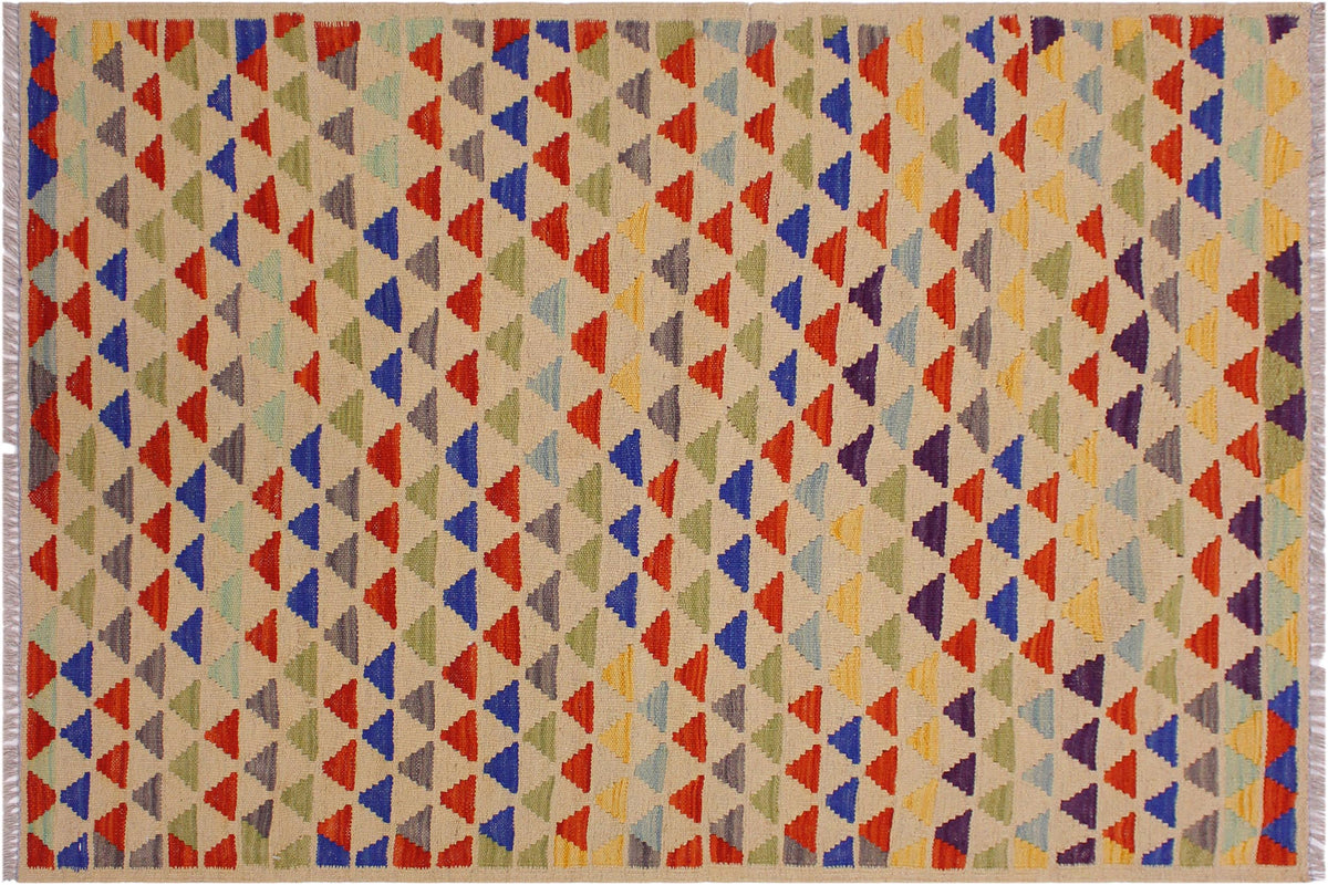 handmade Modern Kilim Beige Blue Hand-Woven RECTANGLE 100% WOOL area rug 3x5