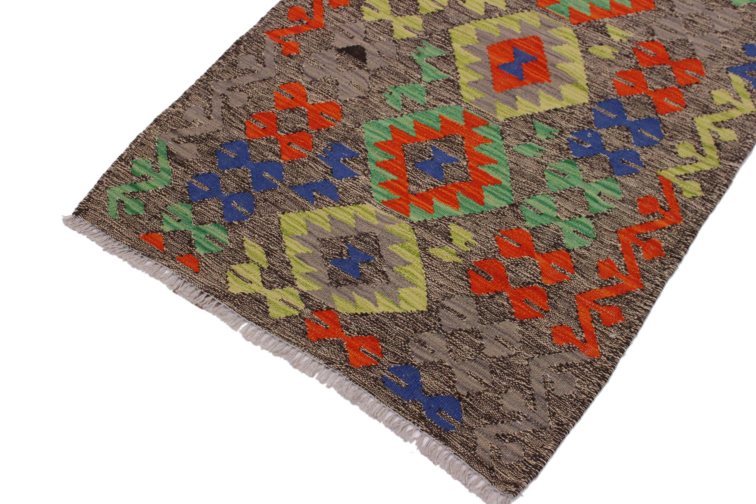 handmade Geometric Kilim Brown Rust Hand-Woven RECTANGLE 100% WOOL area rug 3' x 4'