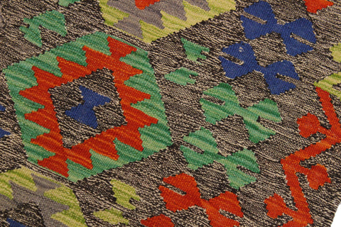 handmade Geometric Kilim Brown Rust Hand-Woven RECTANGLE 100% WOOL area rug 3' x 4'