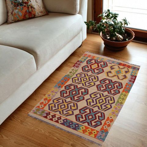handmade Geometric Kilim Beige Red Hand-Woven RECTANGLE 100% WOOL area rug 3 x 5