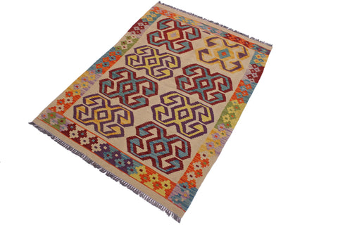 handmade Geometric Kilim Beige Red Hand-Woven RECTANGLE 100% WOOL area rug 3 x 5