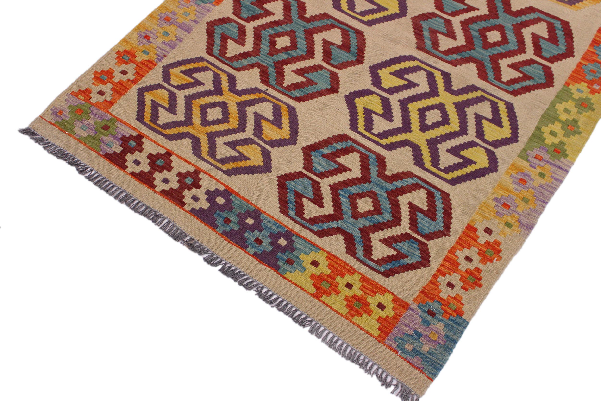 handmade Geometric Kilim Beige Red Hand-Woven RECTANGLE 100% WOOL area rug 3 x 5