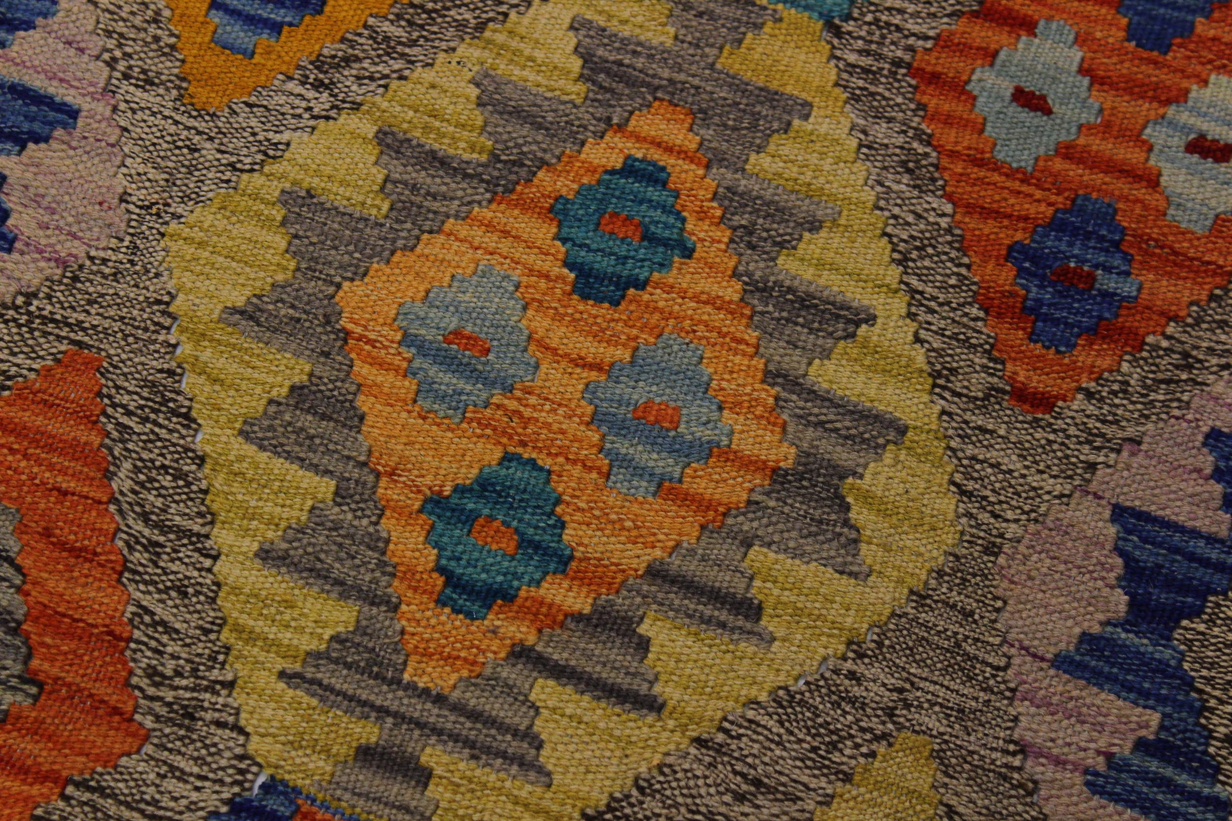 handmade Geometric Kilim Brown Blue Hand-Woven RECTANGLE 100% WOOL area rug 5 x 7