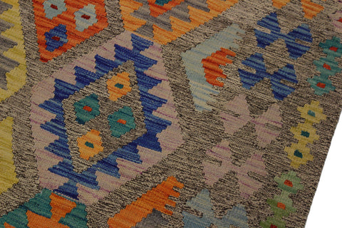 handmade Geometric Kilim Brown Blue Hand-Woven RECTANGLE 100% WOOL area rug 5 x 7