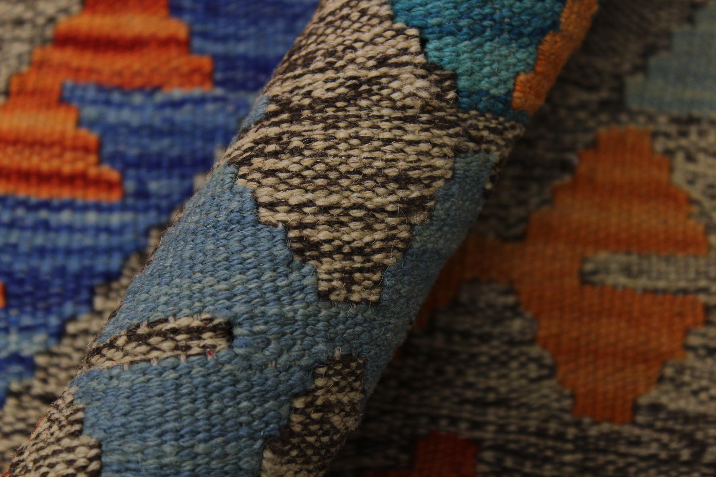 handmade Geometric Kilim Brown Blue Hand-Woven RECTANGLE 100% WOOL area rug 5 x 7