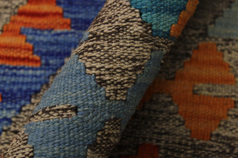 handmade Geometric Kilim Brown Blue Hand-Woven RECTANGLE 100% WOOL area rug 5 x 7