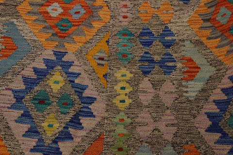 handmade Geometric Kilim Brown Blue Hand-Woven RECTANGLE 100% WOOL area rug 5 x 7