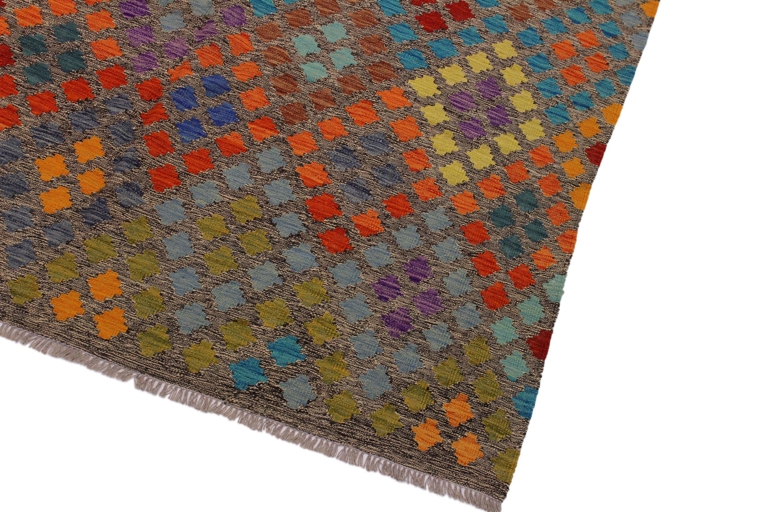 handmade Geometric Kilim Brown Gray Hand-Woven RECTANGLE 100% WOOL area rug 7 x 10