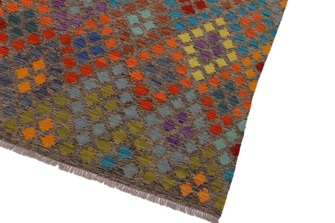 handmade Geometric Kilim Brown Gray Hand-Woven RECTANGLE 100% WOOL area rug 7 x 10