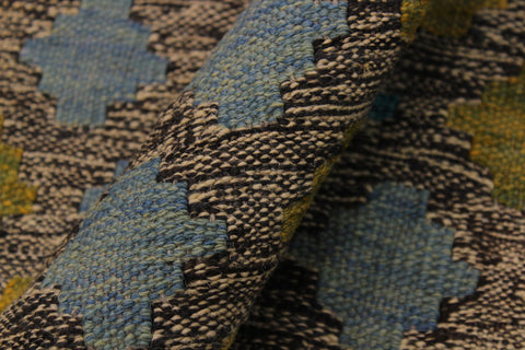 handmade Geometric Kilim Brown Gray Hand-Woven RECTANGLE 100% WOOL area rug 7 x 10