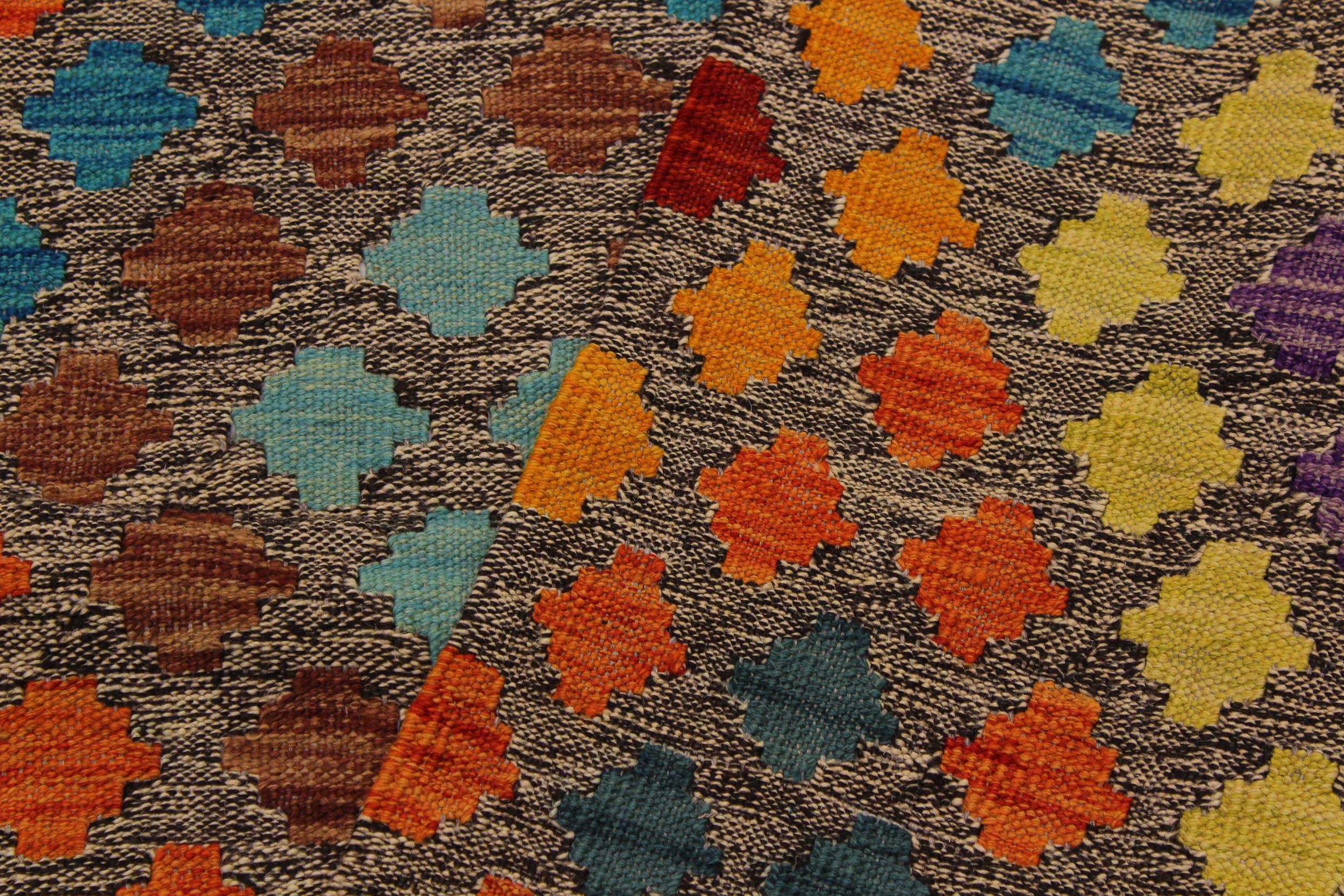 handmade Geometric Kilim Brown Gray Hand-Woven RECTANGLE 100% WOOL area rug 7 x 10