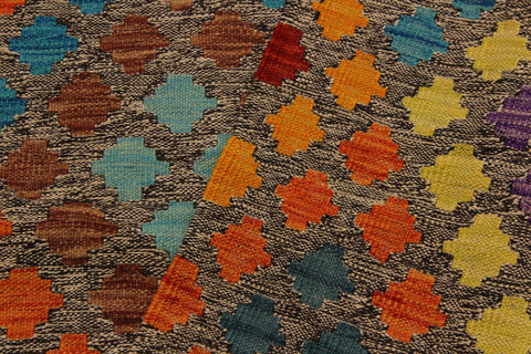 handmade Geometric Kilim Brown Gray Hand-Woven RECTANGLE 100% WOOL area rug 7 x 10