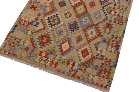 handmade Geometric Kilim Tan Brown Hand-Woven RECTANGLE 100% WOOL area rug 5 x 7