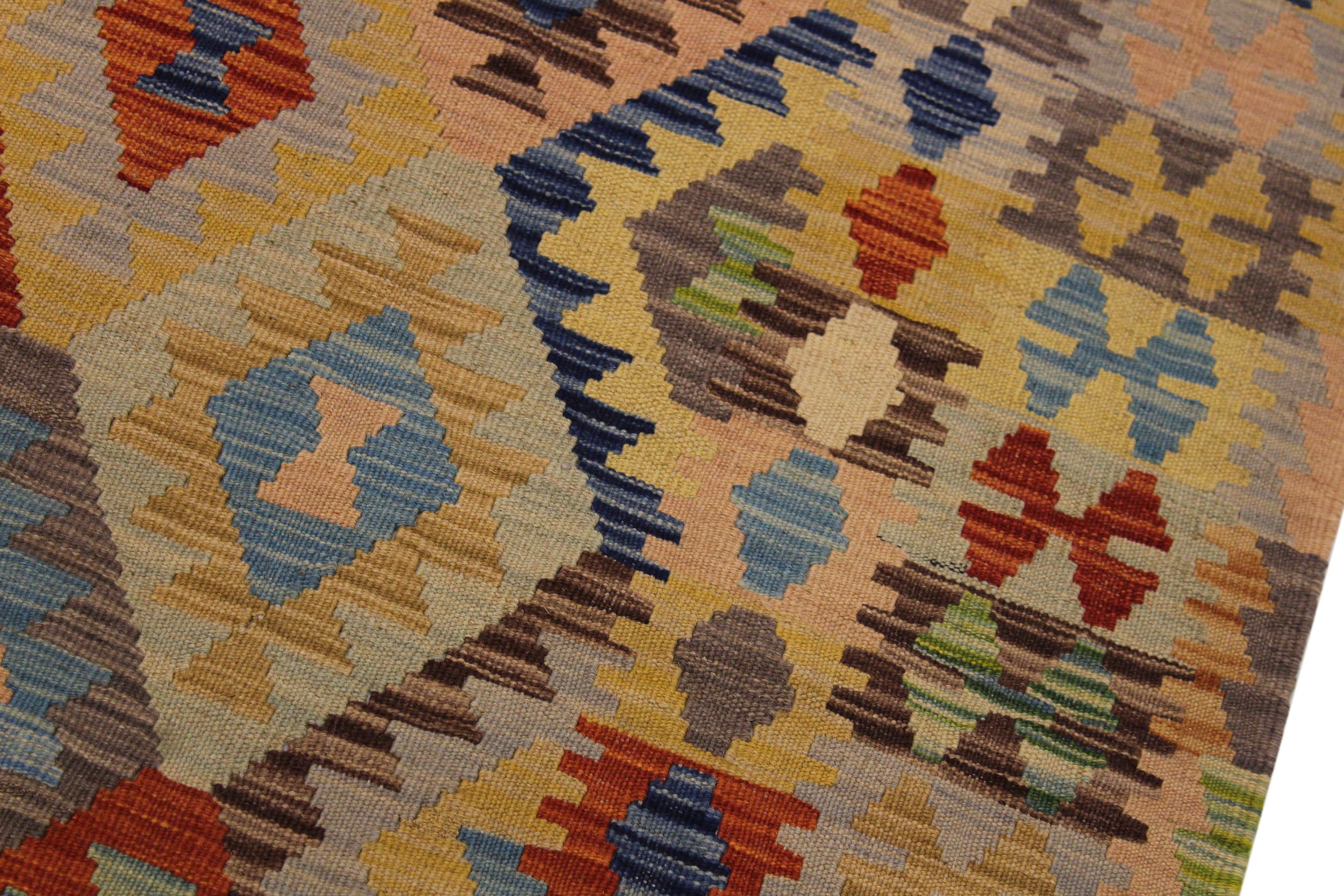 handmade Geometric Kilim Tan Brown Hand-Woven RECTANGLE 100% WOOL area rug 5 x 7