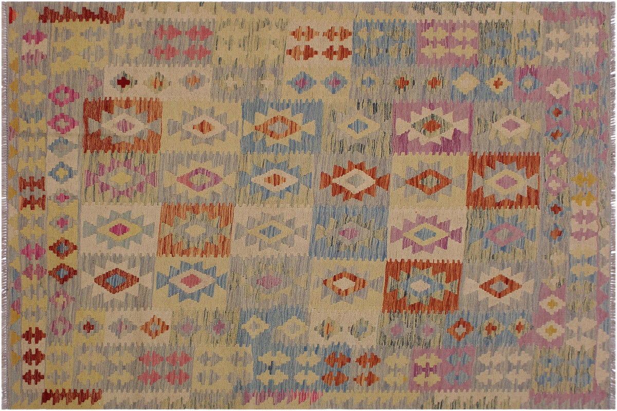 handmade Geometric Kilim Gray Pink Hand-Woven RECTANGLE 100% WOOL area rug 5 x 7