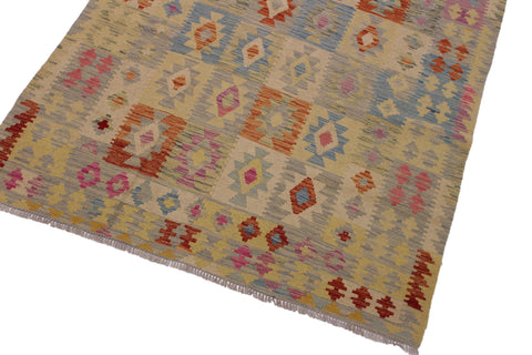 handmade Geometric Kilim Gray Pink Hand-Woven RECTANGLE 100% WOOL area rug 5 x 7