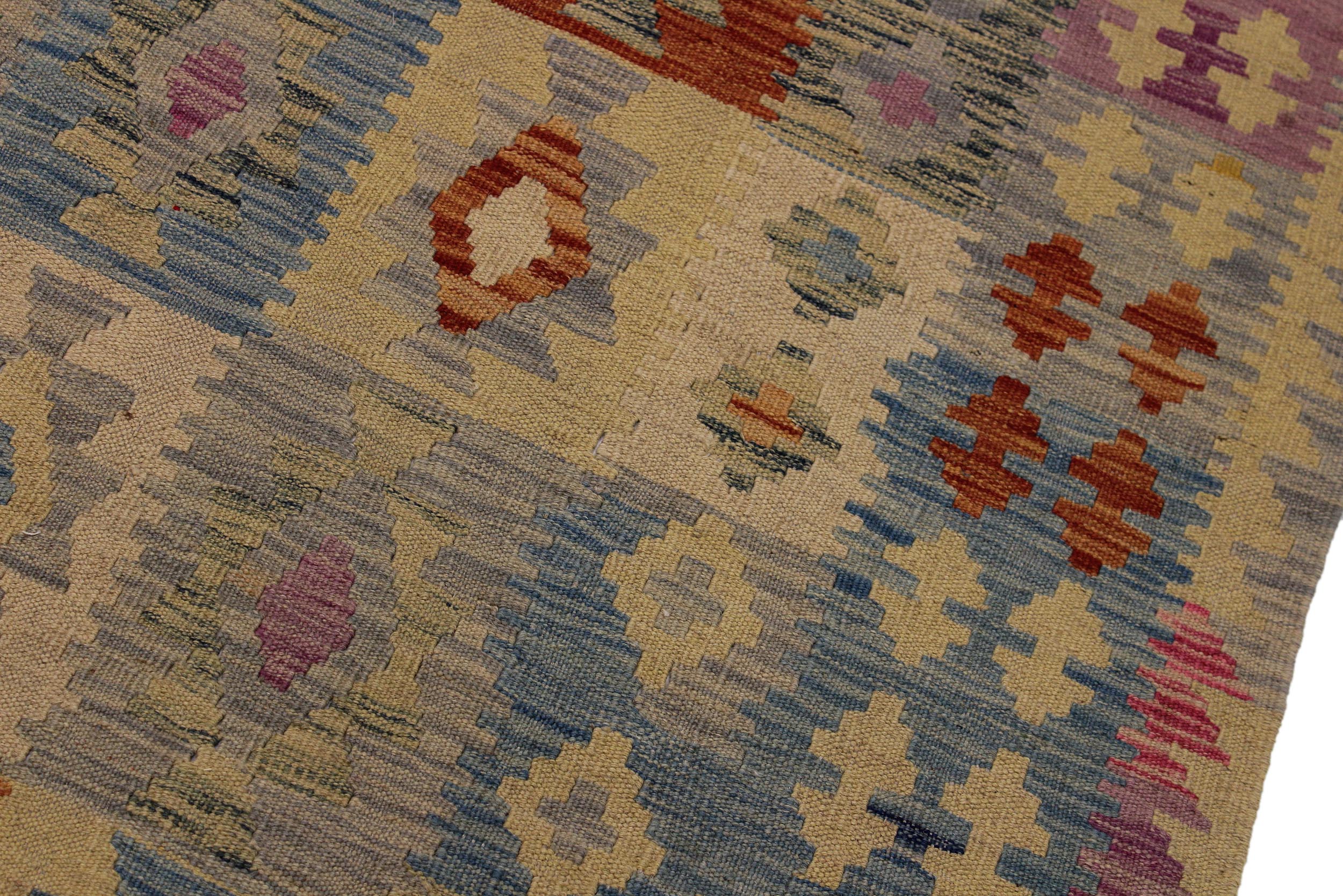 handmade Geometric Kilim Gray Pink Hand-Woven RECTANGLE 100% WOOL area rug 5 x 7