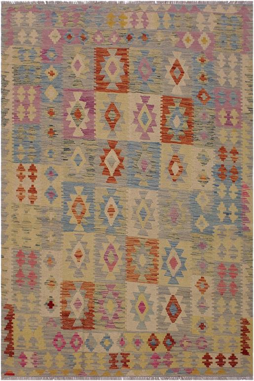 Flat Weave Kilim Antique Navaho Vintage handmade Geometric Kilim Gray Pink Hand-Woven Rectangle 100% Wool Area Rug 5x7 