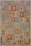 Flat Weave Kilim Antique Navaho Vintage handmade Geometric Kilim Gray Pink Hand-Woven Rectangle 100% Wool Area Rug 5x7 