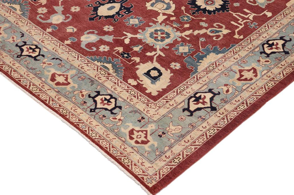 handmade Traditional Kafkaz Red Blue Hand Knotted RECTANGLE 100% WOOL area rug 10 x 15