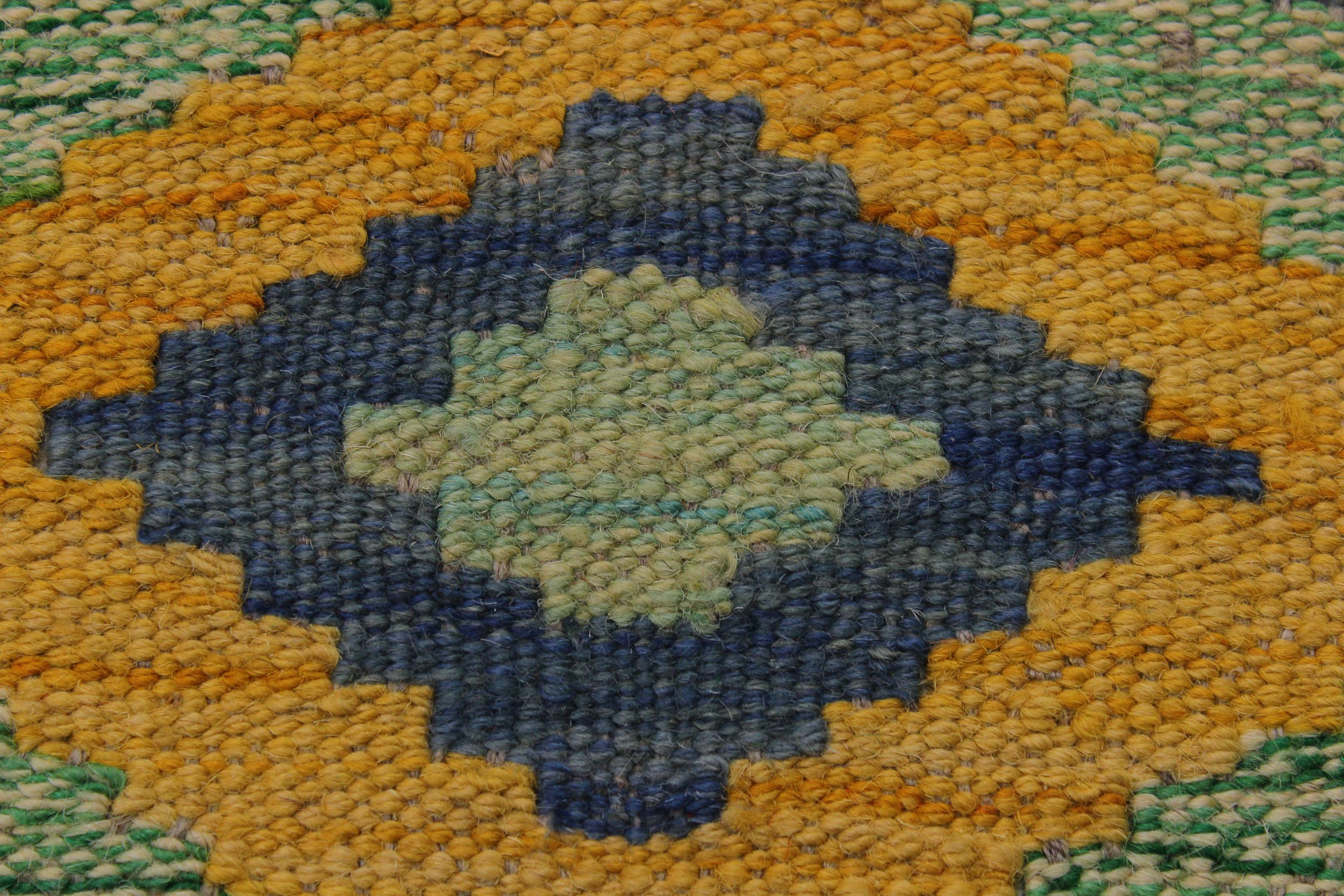 handmade Geometric Kilim Green Beige Hand-Woven RECTANGLE 100% WOOL area rug 7 x 10