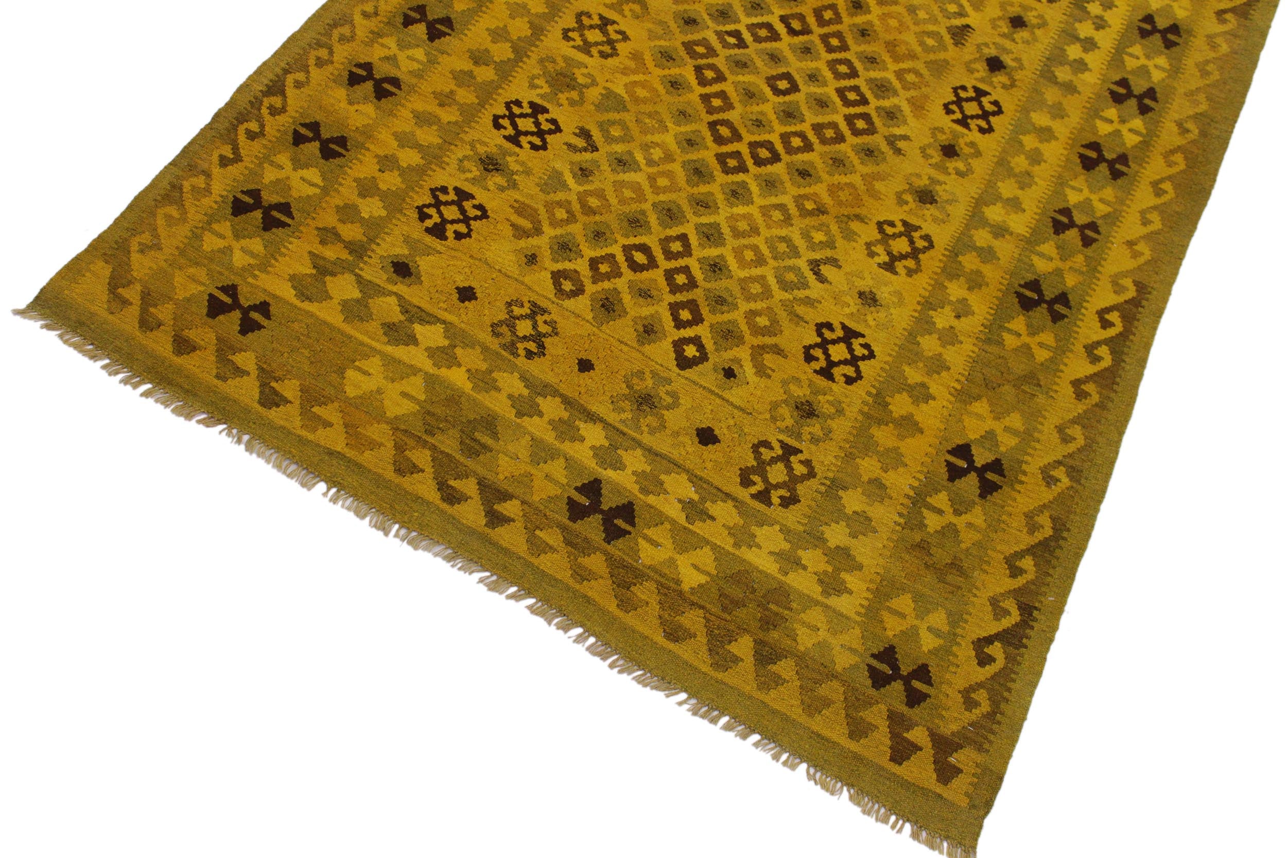 handmade Geometric Kilim Yellow Brown Hand-Woven RECTANGLE 100% WOOL area rug 5' x 8'