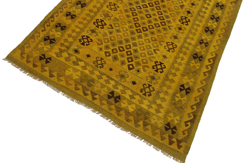 handmade Geometric Kilim Yellow Brown Hand-Woven RECTANGLE 100% WOOL area rug 5' x 8'
