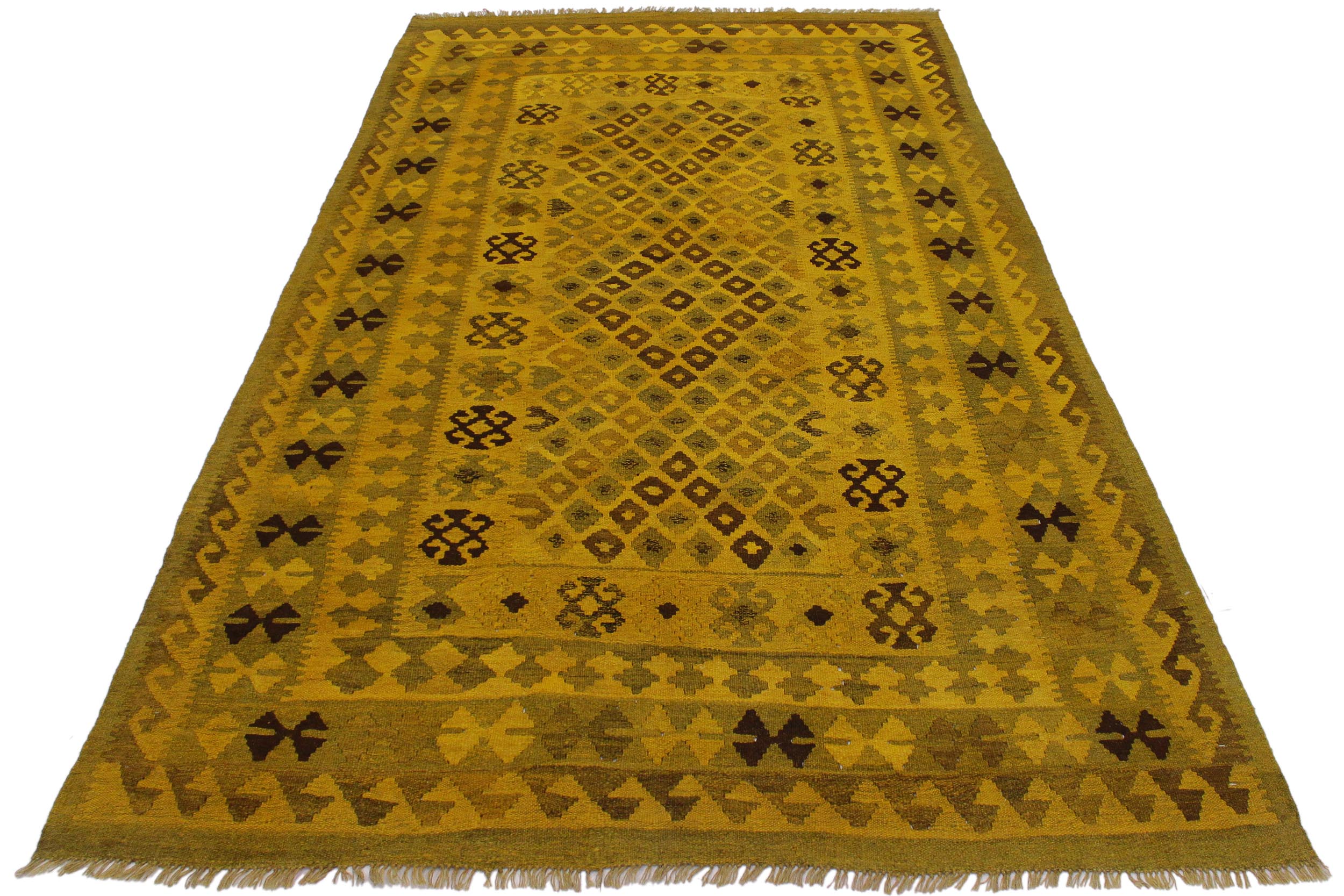 handmade Geometric Kilim Yellow Brown Hand-Woven RECTANGLE 100% WOOL area rug 5' x 8'