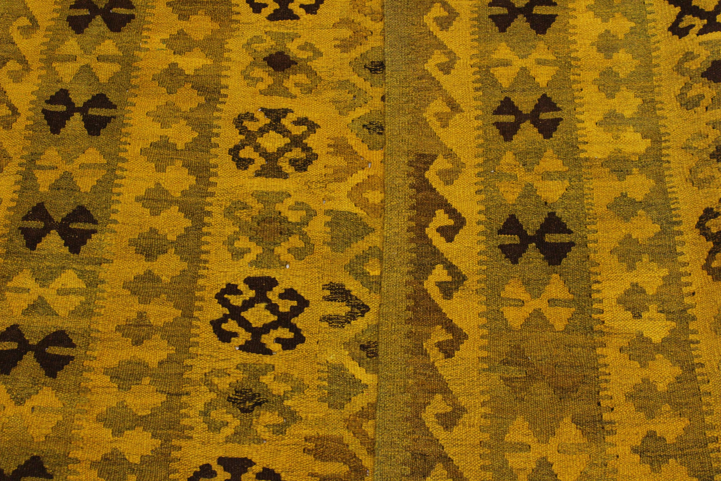 handmade Geometric Kilim Yellow Brown Hand-Woven RECTANGLE 100% WOOL area rug 5' x 8'