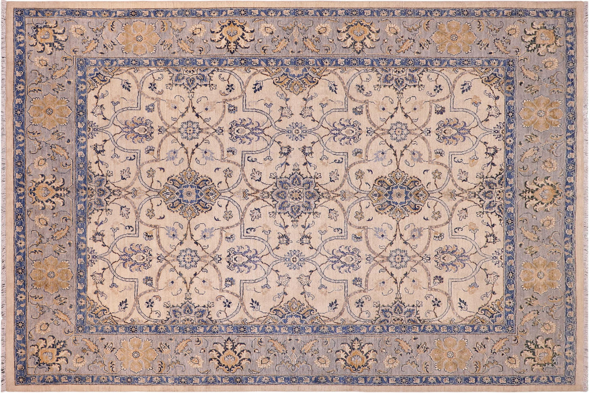 handmade Transitional Kafkaz Ivory Gray Hand Knotted RECTANGLE 100% WOOL area rug 9' x 11'