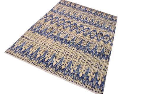 handmade Geometric Moroccan Ivory Blue Hand Knotted RECTANGLE 100% WOOL area rug 9' x 12'