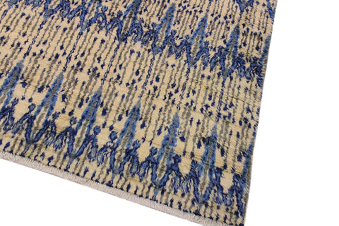 handmade Geometric Moroccan Ivory Blue Hand Knotted RECTANGLE 100% WOOL area rug 9' x 12'