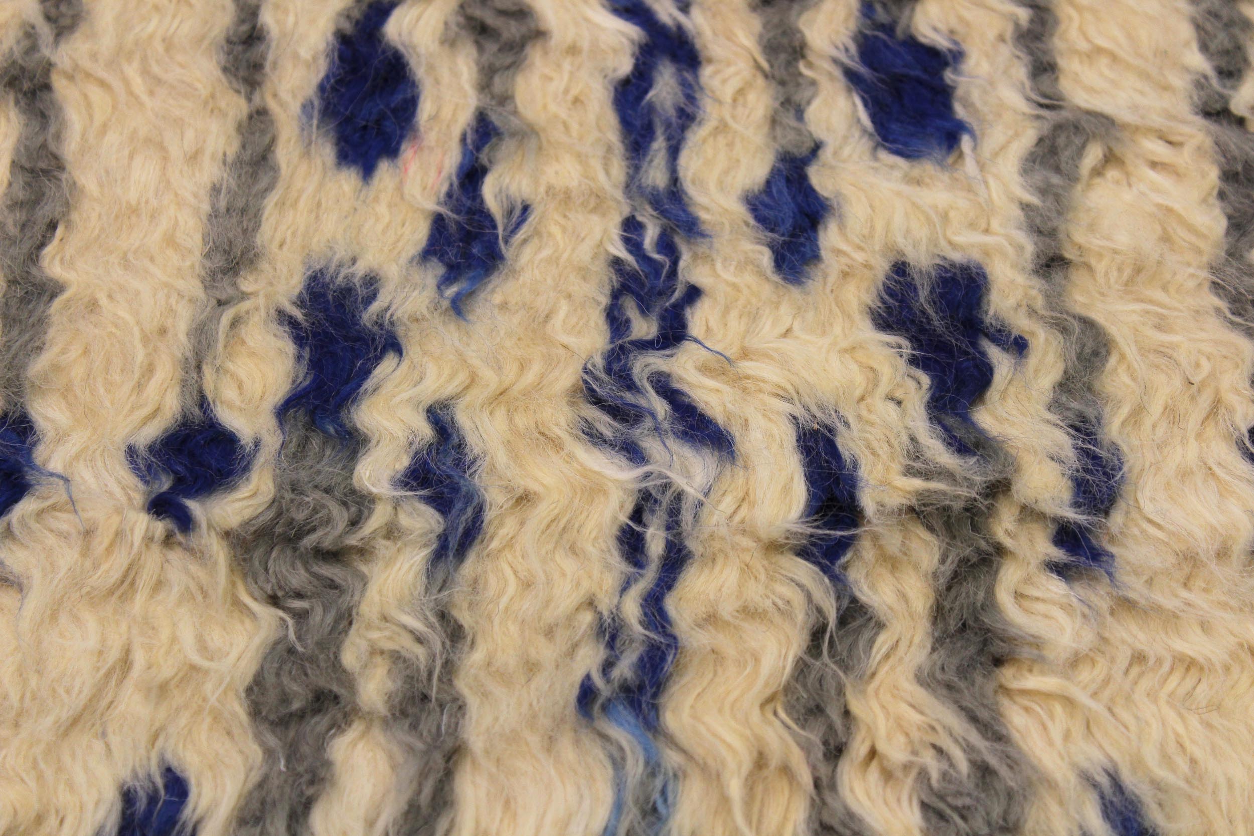handmade Geometric Moroccan Ivory Blue Hand Knotted RECTANGLE 100% WOOL area rug 9' x 12'