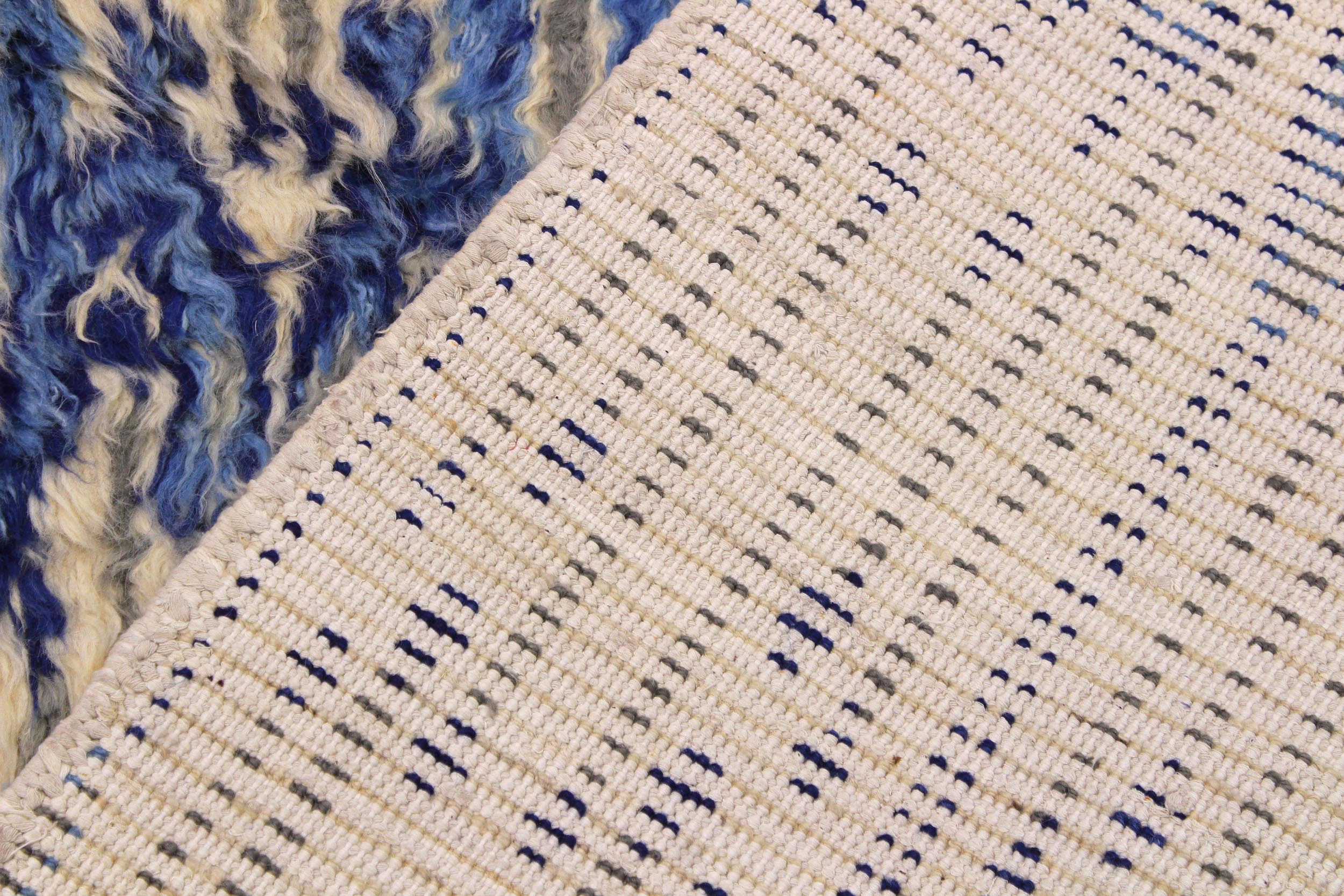 handmade Geometric Moroccan Ivory Blue Hand Knotted RECTANGLE 100% WOOL area rug 9' x 12'