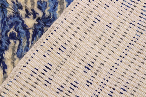 handmade Geometric Moroccan Ivory Blue Hand Knotted RECTANGLE 100% WOOL area rug 9' x 12'