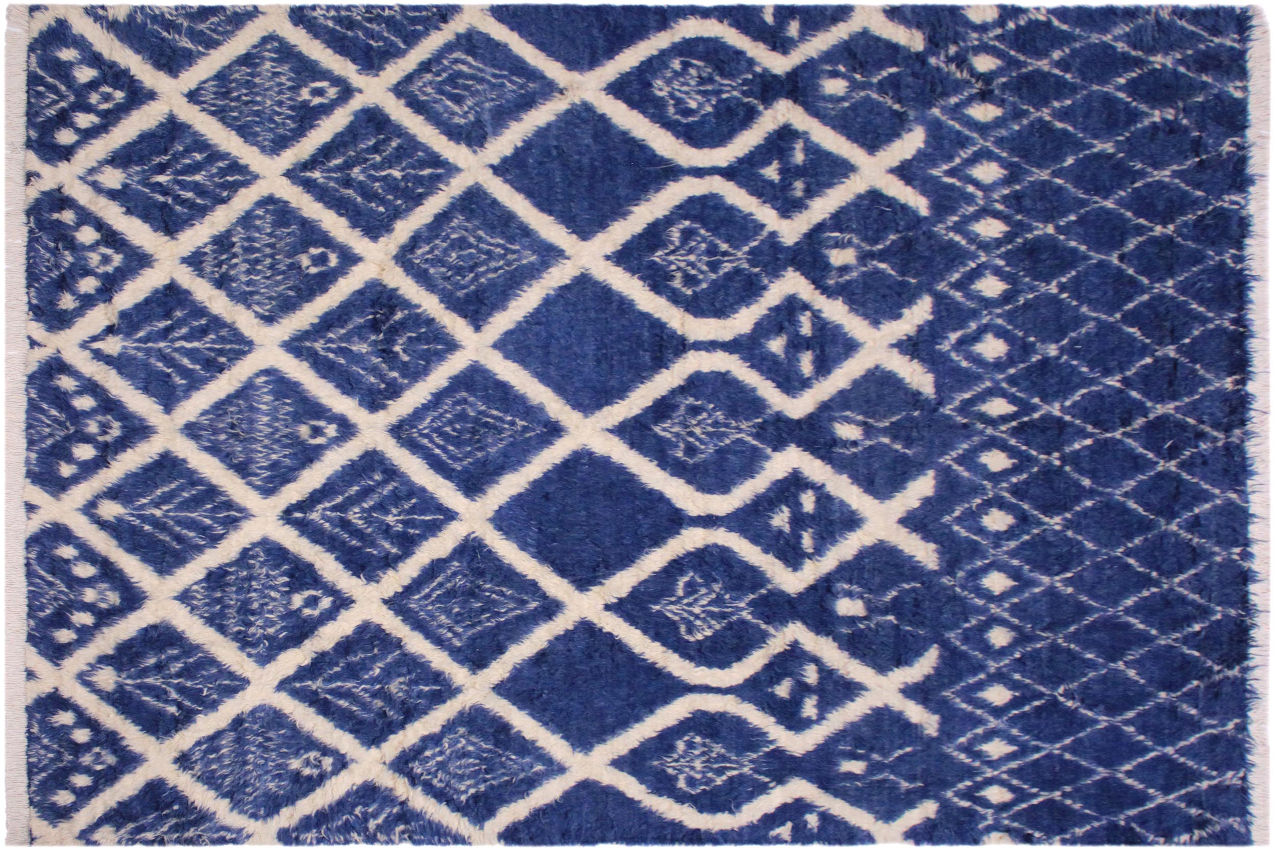handmade Geometric Moroccan Blue Ivory Hand Knotted RECTANGLE 100% WOOL area rug 8' x 10'