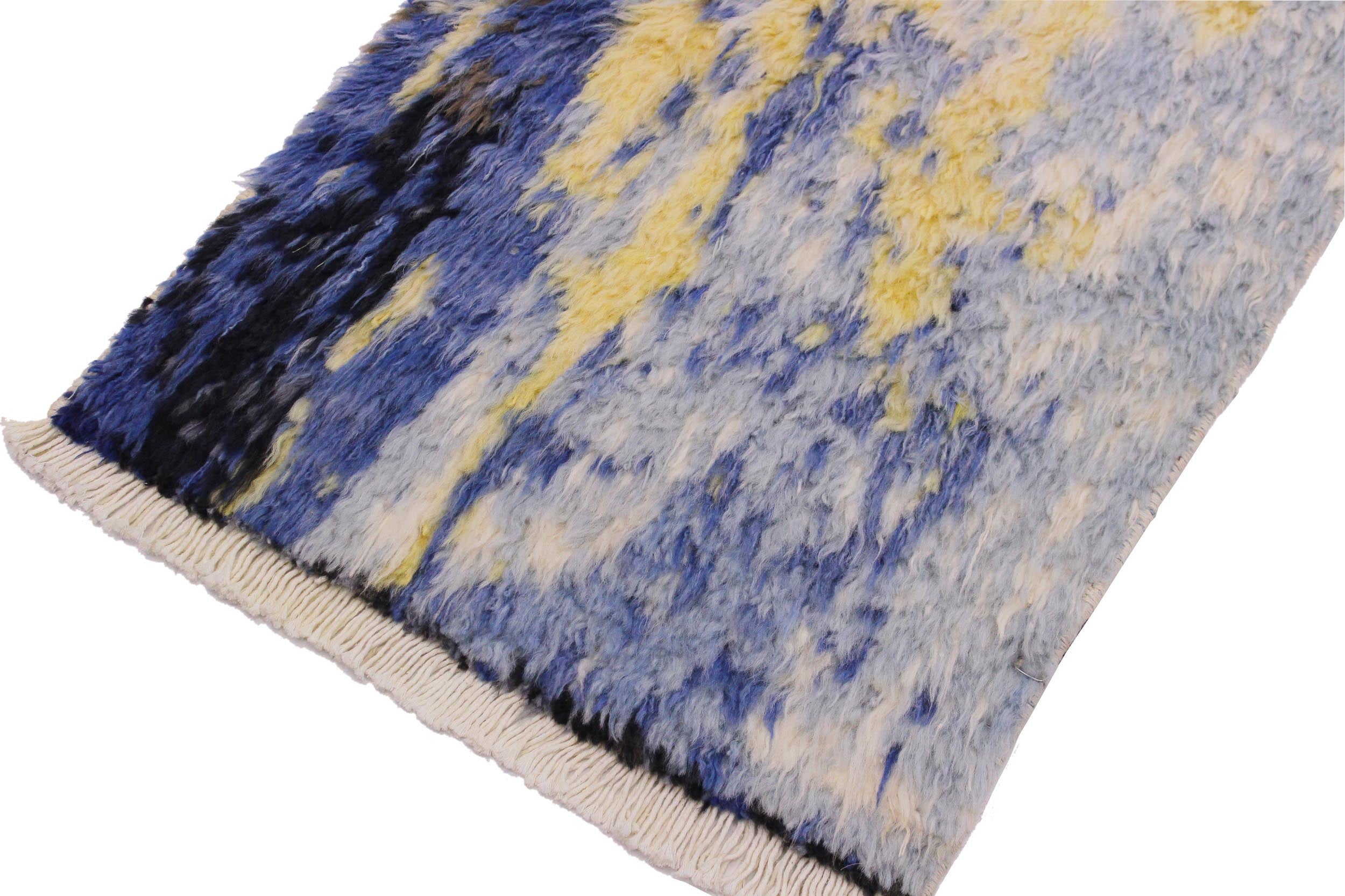 handmade Geometric Moroccan Blue Gray Hand Knotted RECTANGLE 100% WOOL area rug 2' x 3'