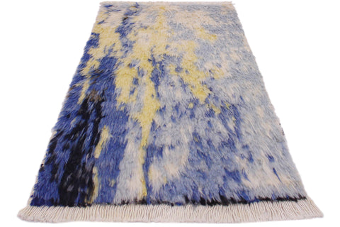 handmade Geometric Moroccan Blue Gray Hand Knotted RECTANGLE 100% WOOL area rug 2' x 3'